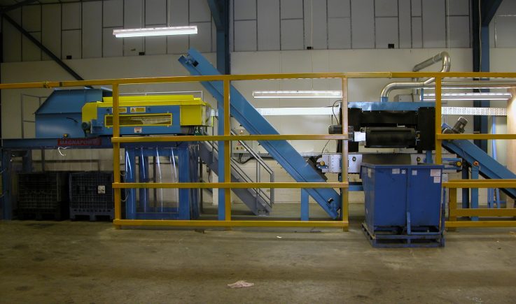 WEEE processing plant sorting ferrous and non-ferrous metals