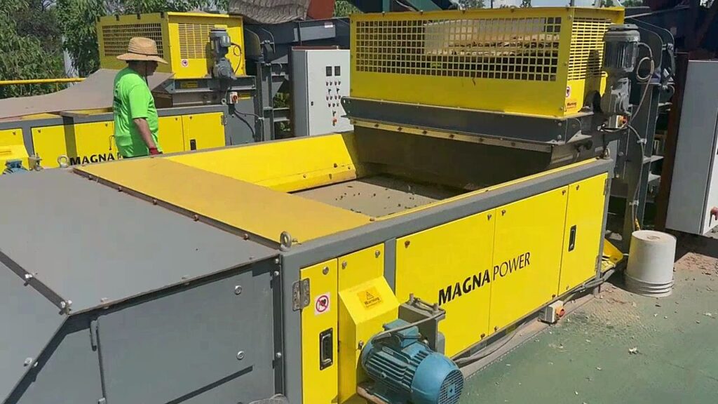 Three eddy current separators at Scrap King Florida processing different size fractions of eddy current waste with magnetic separation technologies. data-large-image=