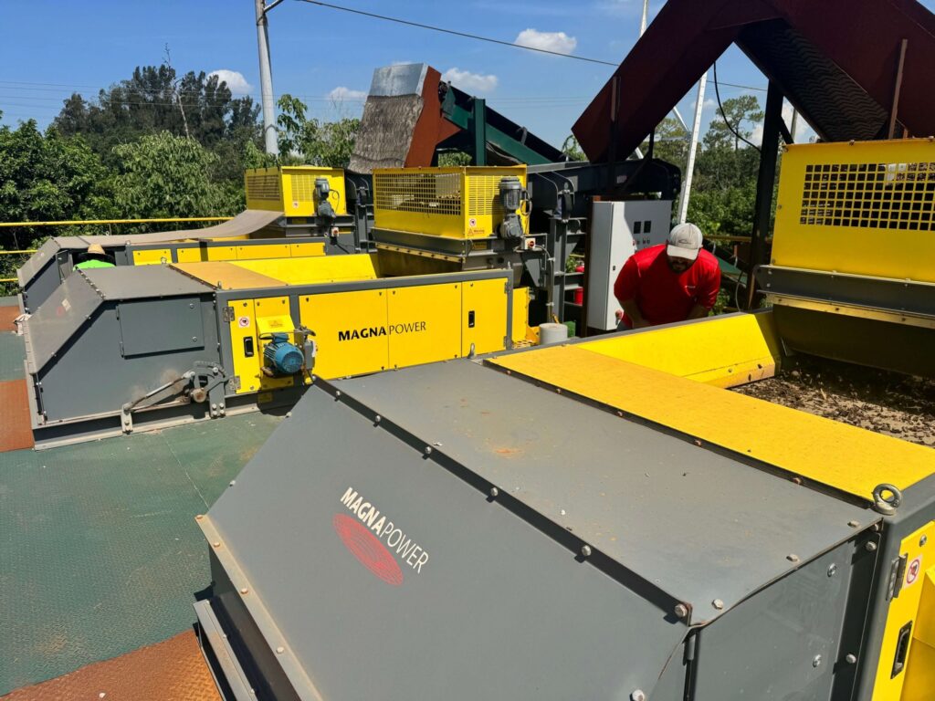 Three eddy current separators at Scrap King Florida processing different size fractions of eddy current waste with magnetic separation technologies. data-large-image=