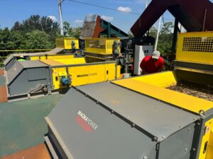 Three eddy current separators at Scrap King Florida processing different size fractions of eddy current waste with magnetic separation technologies.