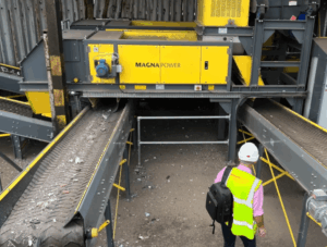 Magnapower Eddy Current Separator in operation, separating non-ferrous metals from waste stream