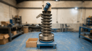 A compact spiral-shaped material handling machine that uses controlled vibrations to lift bulk materials vertically, offering a space‑saving alternative to traditional conveyor systems.