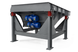 Rendered vibratory feeder for controlled material handling and consistent product flow in recycling and bulk material processing applications.